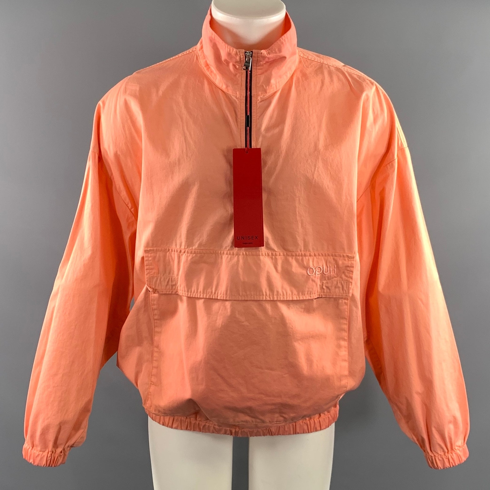 Hugo Boss Size M Pink Solid Cotton Half Zip Jacket